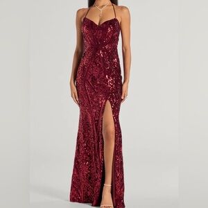 Deep red sequin gown